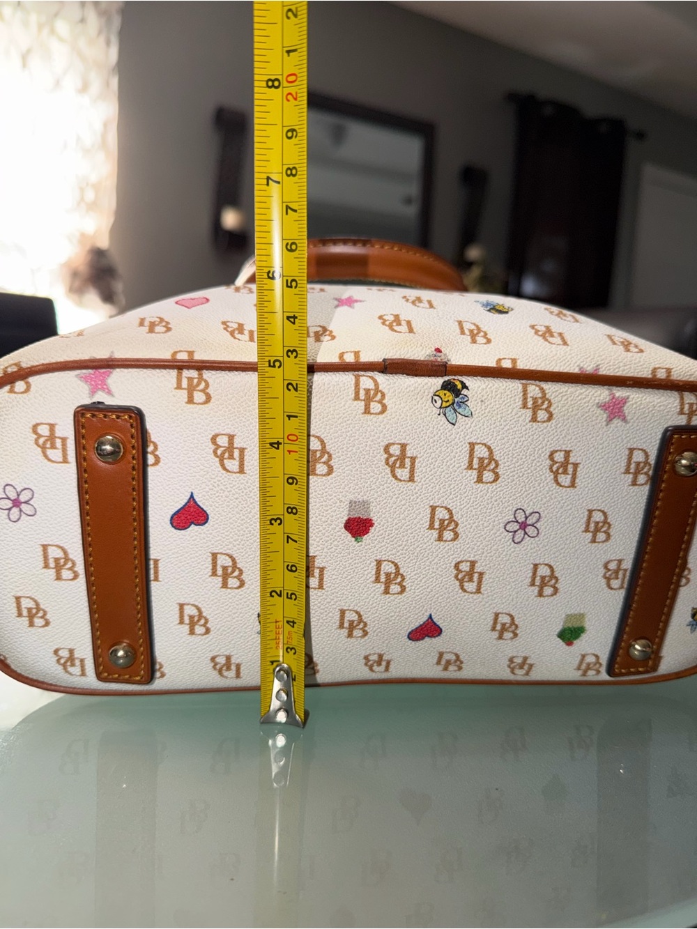 Dooney & Bourke White Satchel with Tan Trim and Multicolor Accents - Picture 3 of 11